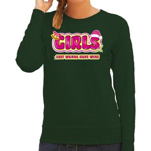 Bellatio Decorations foute kersttrui/sweater voor dames - girls just wanna have wine - groen/roze S