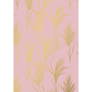 Inpakpapier Cadeaupapier Roze Pink Grass Gold- Breedte 60 cm - 200m lang