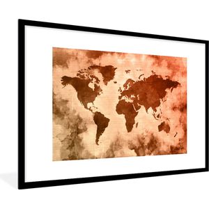 Fotolijst incl. Poster - Wereldkaart - Rood - Bruin - 120x80 cm - Posterlijst