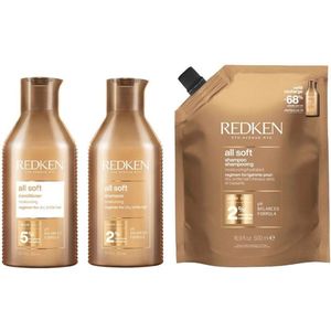 Redken All Soft Shampoo 300ml + Conditioner 300ml + Shampoo Refill 500ml