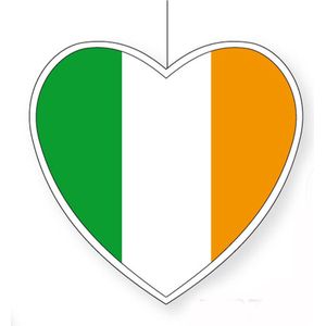 Ierland vlag hangdecoratie hartjes vorm karton 28 cm - Brandvertragend - Feestartikelen/decoraties
