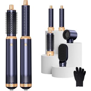 ApexArte® Fohnborstel - Krulborstel - Krultang 5 in 1 - Blauw en Goud