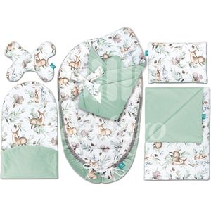 Lantigo 6-delig babynest set voor pasgeborenen, baby nestje, babykussen, babydeken, babyhoorntje, perfect voor de eerste babyuitrusting - 100% katoen, 95×55 cm - Green Groove