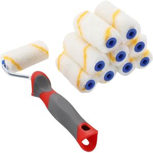 Set van 10 verfrollers, geeldraad, 70 mm, met rubberen greep, verfroller, rollerkwast, rollerkwast voor schilderwerkzaamheden en renovatie