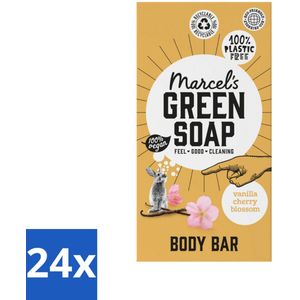 Marcel's Green Soap - Body Bar - Vanilla & Cherry Blossom - Verzorgend & zacht - 150 gr - Voordeelverpakking - 24 stuks