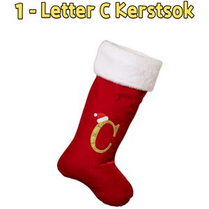1 - Kerstsok met letter C - voor kerstboommantel - goudkleurig fluweel - rood