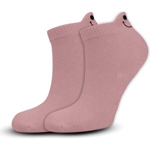 Grappige Smiley Sneakersokken Roze voor Heren & Dames - One Size Enkel Sokken met Smiley - Funny Happy Socks Verjaardag, Sinterklaas, Kerst - Geschenk Heren, Vrouwen, Vader, Papa, Moeder, Mama, Vriendin, Zus, Oma