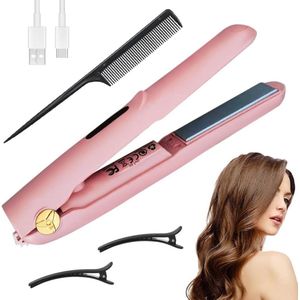 Mini-stijltang - Roze - Draadloos - 2-in-1 - Oplaadbaar - Keramisch