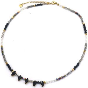 Ketting met Kralen - RVS - Lengte 43-48 cm - Grijs en Zwart