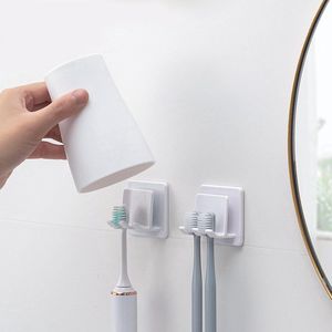Badkamer bekerhouder - geen boren nodig - 2 stuks - zelfklevende 2-in-1 tandenborstelhouder, bekerhouder - wit - 5*5CM