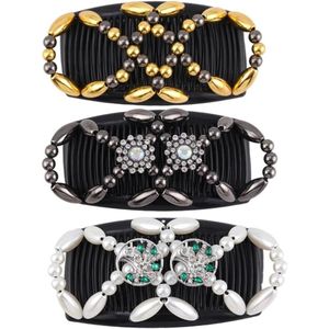 Inovra - Magische Haarkammen Met Dubbele Kam en Houten Kralen - Set van 3 Stuks