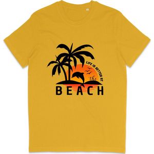 T Shirt Heren en Dames - Life is Better at the Beach - Geel - 3XL