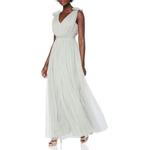 Dames Maxi Jurk Met Ruche V-hals Mouwloze Hoge Rijk Taille