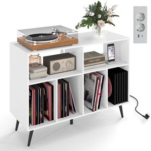 Platenspeler Meubel - LP-kast - Platenspelerkast - Draaitafelstandaard - Platenspelerstandaard - Vintage Displayplank - Wit