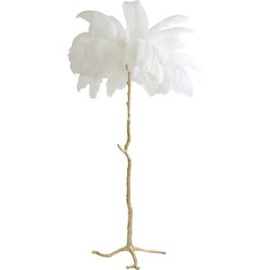 Cactula witte veren vloerlamp met gouden voet 95 x 180 cm