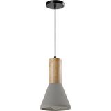 QUVIO Hanglamp landelijk - Lampen - Plafondlamp - Verlichting - Verlichting plafondlampen - Keukenverlichting - Lamp - E27 Fitting - Met 1 lichtpunt - Voor binnen - Hout - Beton - Metaal - D 15 cm - Grijs, zwart en lichtbruin