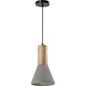 QUVIO Hanglamp landelijk - Lampen - Plafondlamp - Verlichting - Verlichting plafondlampen - Keukenverlichting - Lamp - E27 Fitting - Met 1 lichtpunt - Voor binnen - Hout - Beton - Metaal - D 15 cm - Grijs, zwart en lichtbruin