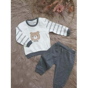 Babysetje 2-delig - Newborn kleding set/jongens - kraamcadeau - babykleding - babykleertjes - Huispakje | Kraamkado - Maat 56/62 cm - Bear - WIT/GRIJS