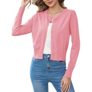 Korte elegante gebreide bolero voor dames met ronde hals en lange mouwen