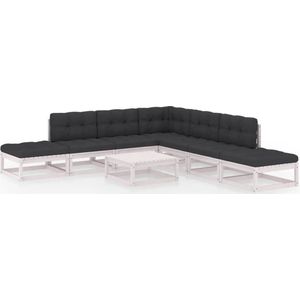 vidaXL Loungeset 8-delig - Massief Grenenhout - Wit Tuin Lounge Set - Houten Loungebank - Tuinset Hout - Buitendinerset - Terrasfurniture