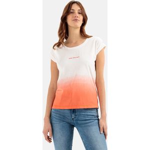 camel active T-shirt met dip dye optiek - Maat womenswear-XL - Rood-Wit