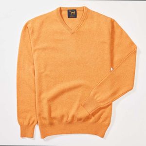 Osborne Knitwear Trui met V hals - Sweater heren in Lamswol - Pullover Heren - Turmeric - M