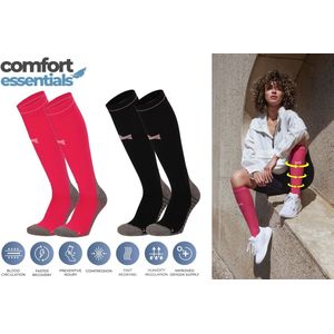 Comfort Essentials - Compressiekousen - Compressie Sokken - 2 Pack - Roze - Maat 35-38 - Hardloopsokken - Steunkousen - Sportsokken - Skisokken