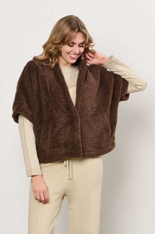 &Co Woman - Gilet - Choco - Mouwloos - Fancy Teddy Kwaliteit