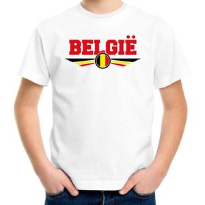 Belgie landen t-shirt met Belgische vlag - wit - kids - landen shirt / kleding - EK / WK / Olympische spelen outfit 122/128