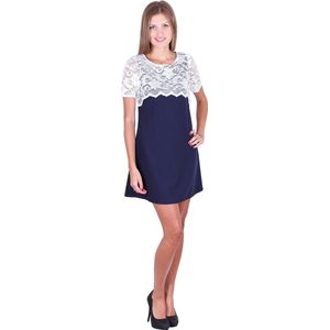 Marineblauw jurkje met wit kant John Zack