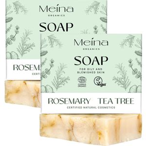 Meina Organics Rozemarijn & Tea Tree Zeep – Duo Pack 2x100g – Tegen Puistjes & Vette Huid – Vegan, Handgemaakt & Palmolievrij