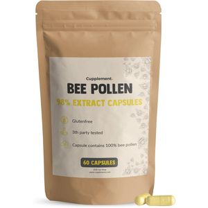 Cupplement Bee pollen 60 capsules 98% Extract 500 MG Per Capsule - Bijenpollen - Bijen - Bij pollen - Honing - Vitamines - Immuunsysteem - Antioxidanten - Energieniveau - Vegan - Supplement - Superfood - Geen Poeder, Tablet of Gummies