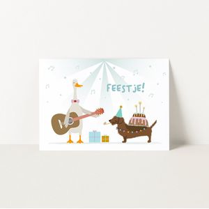 Uitnodiging kinderfeestje - 8 stuks - 'Disco' - Inclusief enveloppen - teckel Frits en loopeend Runner - Uitnodigingskaarten - Uitnodigingen verjaardag - Uitnodiging feestje (jongen of meisje)