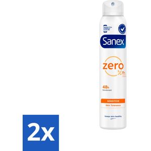 2 x Sanex - Deodorant Spray - Zero% Sensitive - Zonder Aluminiumzouten - 200 ml - Sanex Zero% - Deodorant - Gevoelige Huid - Aluminiumvrij - Alcoholvrij