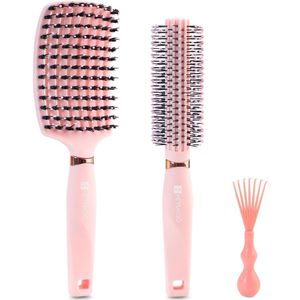 Haarborstelset - Ontwarren, Föhnen, Antistatisch - 6 Stuks - Roze