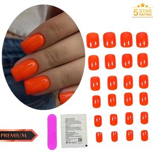 GUAPÀ® Plaknagels | 24 stuks valse nagels | Press On Nails | Zelfklevende Plaknagels | Nepnagels | Kunstnagels | Compleet plaknagels starterspakket | Nagels stickers | Oranje Nagels | 24 stuks plaknagels Oranje