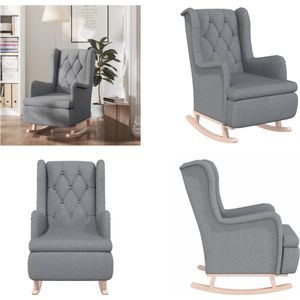 vidaXL Fauteuil met massief rubberwood schommelpoten stof lichtgrijs - Fauteuil - Fauteuils - Schommelstoel - Relaxstoel