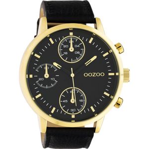 OOZOO Timepieces - Gouden horloge met zwarte leren band - C10531 - Ø50