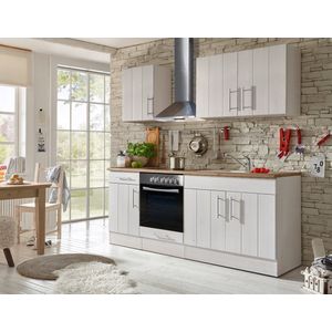 Goedkope keuken 210  cm - complete keuken met apparatuur Anton  - Wit/Wit - soft close - keramische kookplaat  - afzuigkap - oven  - spoelbak