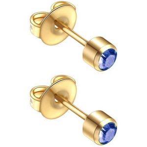 Caflon 4mm 24K gold plated oorknopjes voor oorschieter hypoallergeen steriel verpakt goudkleurig met blauwe saffierkleurige steen geboortesteen september