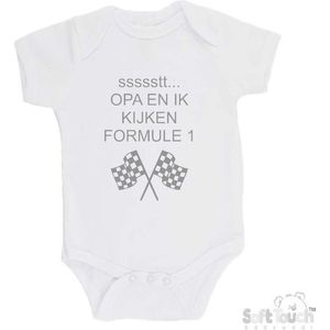 100% katoenen Romper ""ssssstt Opa en ik kijken Formule 1"" Unisex Katoen Wit/grijs Maat 62/68