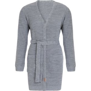 Knit Factory Robin Gebreide Dames Vest - Grof gebreide cardigan - Lichtgrijs Damesvest - Middellang vest reikend tot boven de knie - Licht Grijs - 36/38 - Met steekzakken