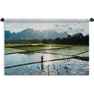 Wandkleed Rijstvelden - Het geweldige landschap van een rijstveld Wandkleed katoen 150x100 cm - Wandtapijt met foto