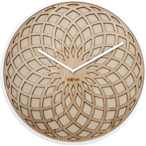 NeXtime - Wandklok - 50 cm - Hout/Stof - Beige - 'Sun Big'