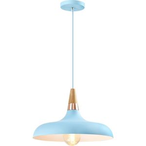 QUVIO Hanglamp retro - Lampen - Plafondlamp - Verlichting - Keukenverlichting - Lamp - Simplistisch laag design - E27 Fitting - Voor binnen - Met 1 lichtpunt - Aluminium - Hout - D 30 cm - Blauw en wit
