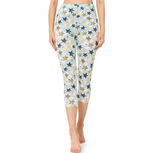 Merry Style – Leggings – Dames – 3/4 Capri – Katoen – Wit/blauw gouden sterren – XS - MS-MS10-411-LE