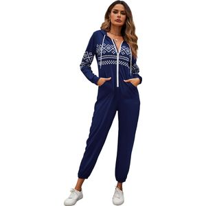 Kerst Onesie voor Vrouwen, Jumpsuit met Capuchon, Lange Mouwen, Ritssluiting, Eendelig Pyjama, Nieuwigheid Nachtkleding