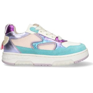 Braqeez 425248-424 Meisjes Lage Sneakers - Blauw/Paars/Wit - Leer - Veters