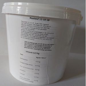Meststof chloorarm 12-10-18 ca 5 Kg in afsluitbare emmer