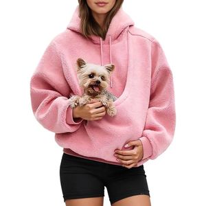 Dames Pet Pouch Hoodies - Oversized Fleece Sweatshirt - Puppy Kitten Kattenhouder Draagtassen Hoodies - Kangoeroezak - Hoodies met zakje voor huisdieren - 1 stuk - Roze(L)